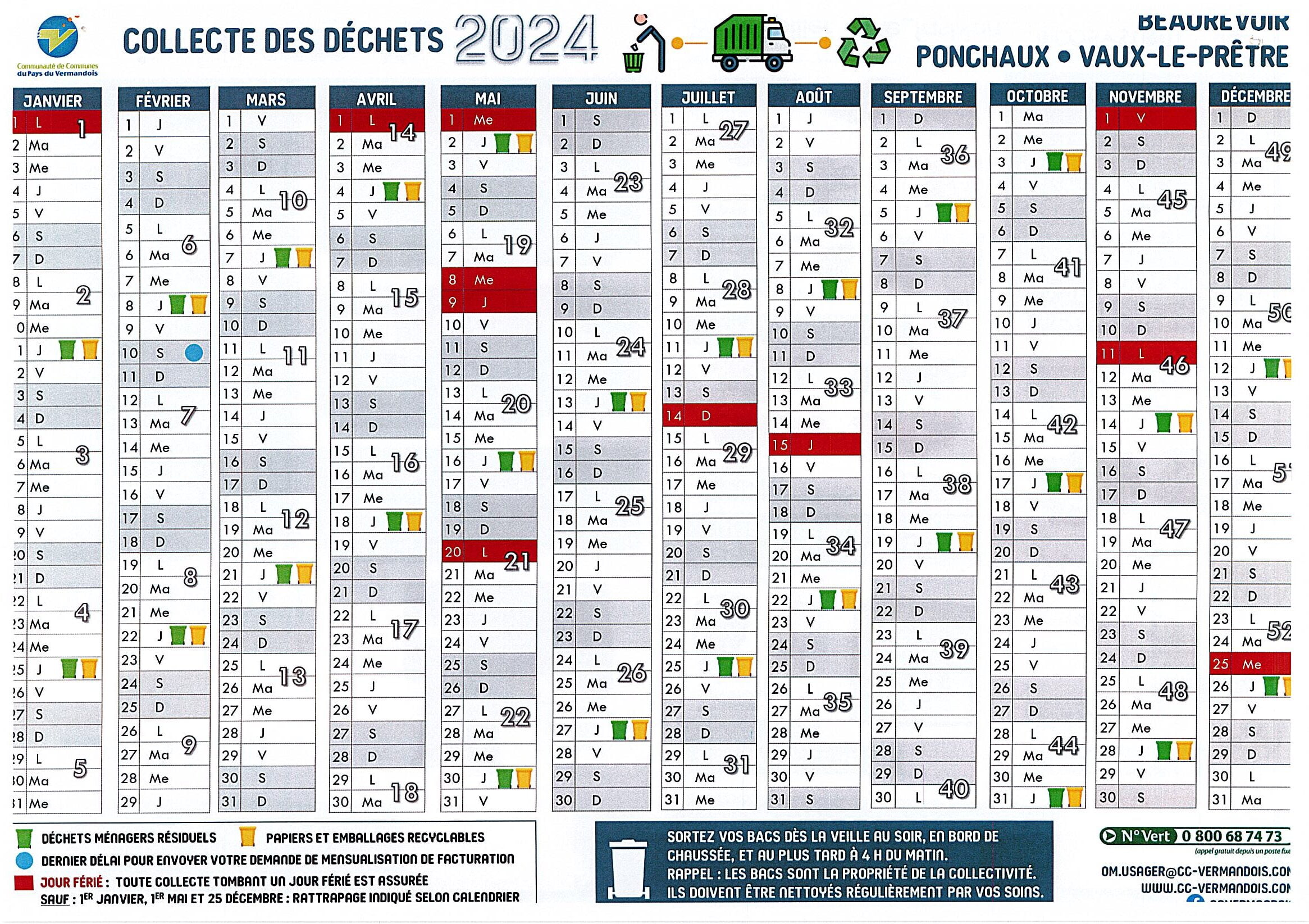 Calendrier collecte des déchets